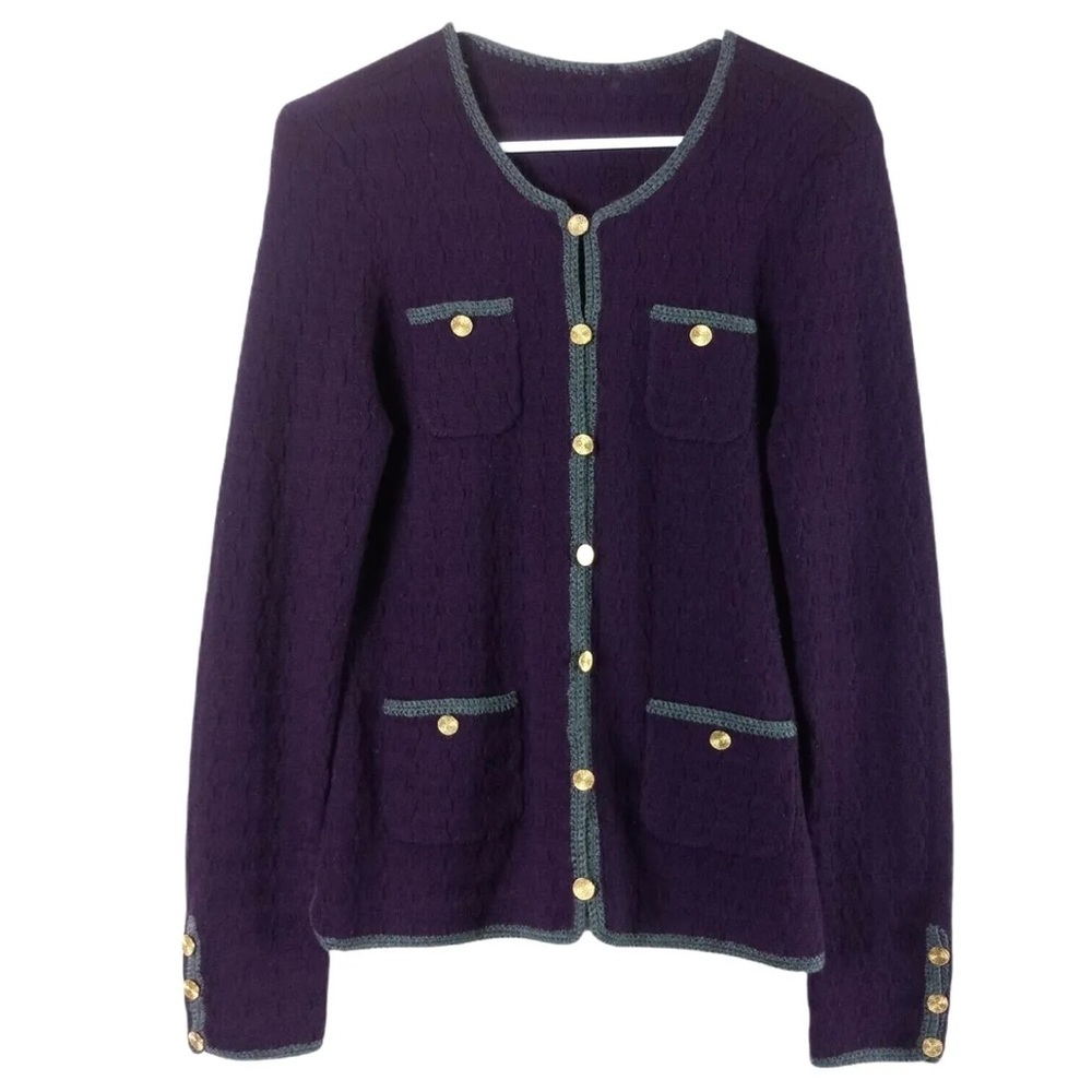 Trina Turk Womens Wool Cardigan Long Sleeve Dark Purple